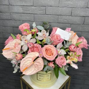 Букет с розовыми тюльпанами фото