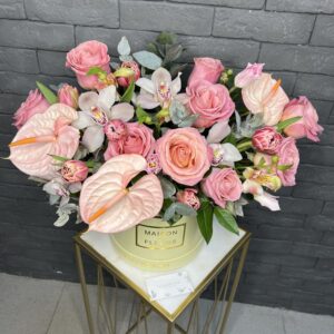 Нежно-розовые цветы в коробке фото